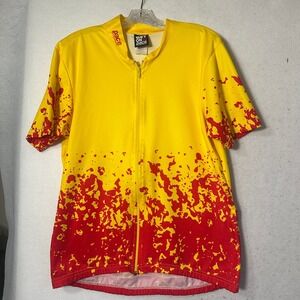 Pace Sportswear Mens Cycling Jersey XL Yellow Red Splatter Koolnit Full Zip